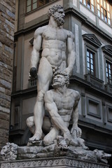 Naklejka premium Details on Statue of Hercules and Caco of Baccio Bandinelli, Piazza della Signoria in Florence, Italy