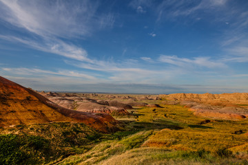 Badlands National Park in South Dakota, is a large, remote area of spectacular rock formations..