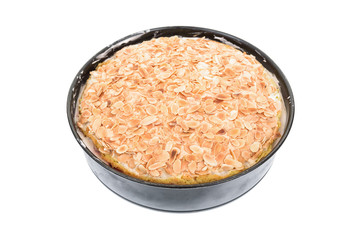 Almonds cake isolated on white bakcground.