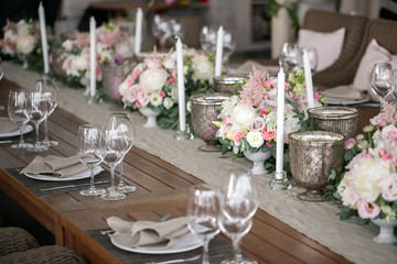 Luxury, elegant wedding reception table arrangement, floral centerpiece