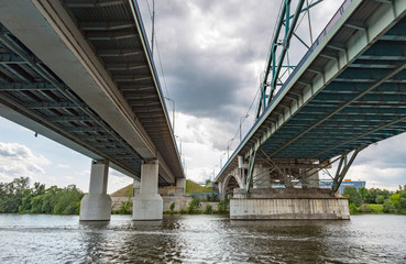 Transport bridge across the widest river in the Russian capital, Moscow
