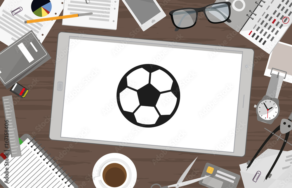 Sticker Schreibtisch mit Tablet - Fußball