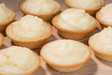 Tartlets with custard on the table