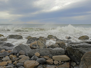 Waves hitting rocks in West coast of Ireland, county Sligo.