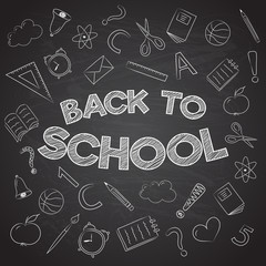 Funny poster "Back to School" with hand drawn doodles. Vector.