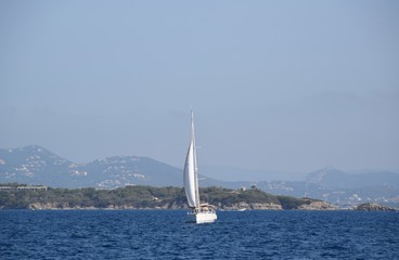 barca a vela nel mare visto da un traghetto