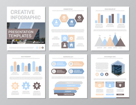 Set of colored elements for multipurpose a4 presentation template slides with graphs and charts. Leaflet, corporate report, marketing, advertising, annual report, book cover design.
