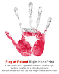 Right hand print in poland flag colors on white isolated background