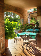 open terrace cafe in italian village, Italy
