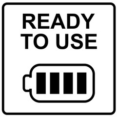 Fully charged battery with ready to use text