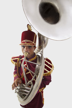 Portrait of a bandwala playing a sousaphone