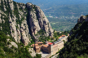 Fototapeta premium Santa Maria de Montserrat abbey in Montserrat mountains near Barcelona, Spain