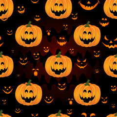 Abstract seamless pattern for girls,boys, kids, halloween, clothes. Creative vector background with pumpkin, scary face. Funny wallpaper for textile and fabric. Fashion style. Colorful bright.