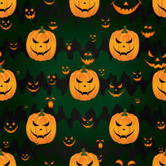 Abstract seamless pattern for girls,boys, kids, halloween, clothes. Creative vector background with pumpkin, scary face. Funny wallpaper for textile and fabric. Fashion style. Colorful bright.