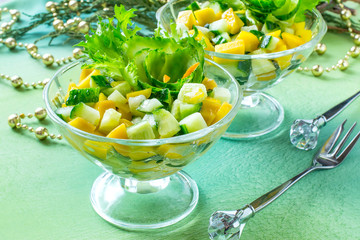 Festive salad with cucumber and mango