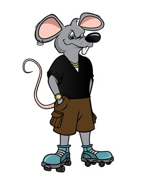 Cartoon vector illustration of a rat punk skater