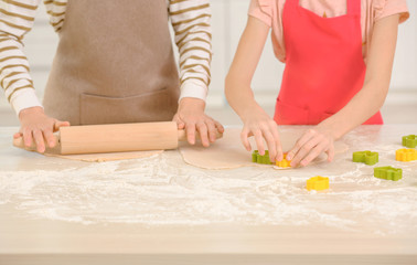 Mother and daughter cooking in light kitchen