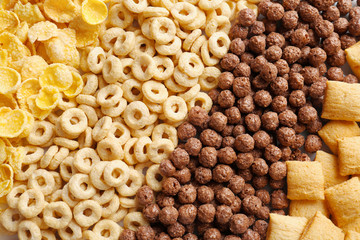 Different healthy breakfast cereals, closeup