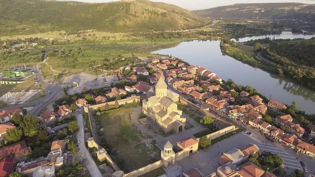 Aerial view of Svetitskhoveli cathedral in Mtskheta, Georgia.