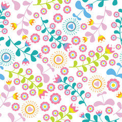 Vintage colorful love flowers seamless pattern on white background vector design for fabric clothes background, backdrop and wallpaper