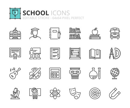 Outline icons about school