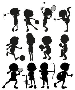 Silhouette kids playing sports