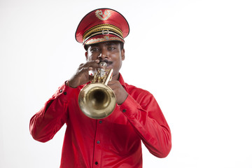 Portrait of a bandmaster playing a trumpet