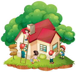 Obraz na płótnie Canvas Children building little house