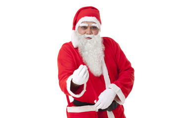 Portrait of Santa Claus gesturing over white background 