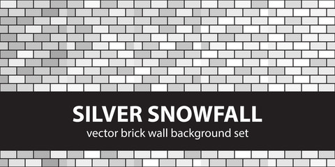 Brick pattern set Silver Snowfall. Vector seamless brick wall backgrounds