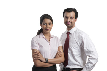 Portrait of confident business colleagues over white background