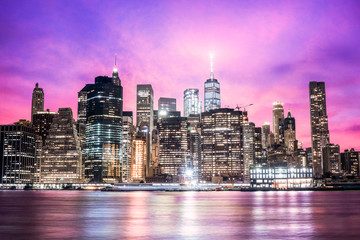 Saturated New York City Skyline at Night 