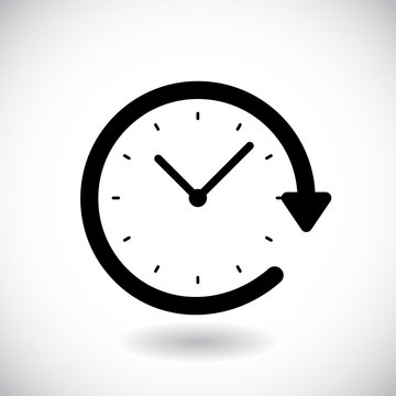 Restore clock icon isolated on a white background. Vector illustration