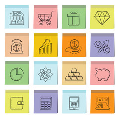 business investment and banking in sticky note paper icons