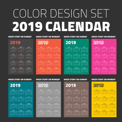 Color pocket calendar set 2019