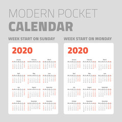 Modern pocket calendar set 2020