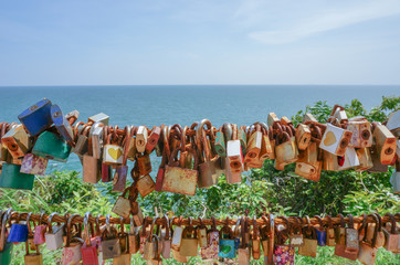 Locked key Represent love At the seaside attractions in Chantaburi Province, Thailand