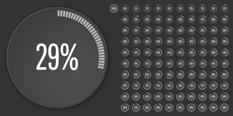 Fototapeta na wymiar Set of circle percentage diagrams from 0 to 100 ready-to-use for web design, user interface (UI) or infographic - indicator with gray