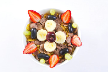 Bowl of cereal and fruits