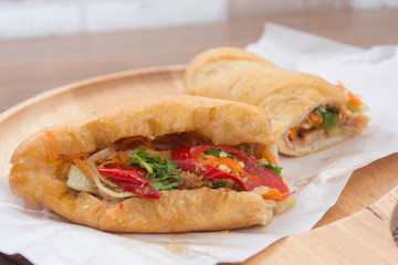 bread vietnamese with vegetable and meat or baguette bread