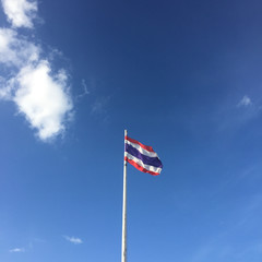 Flag of Thailand with vivid blue sky