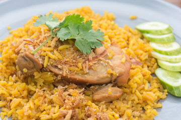 Chicken Biryani with rice and sauce. halal food (Khao Mok Gai)