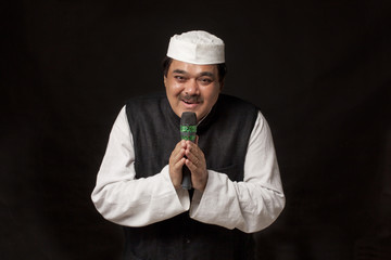 Portrait of politician giving speech 