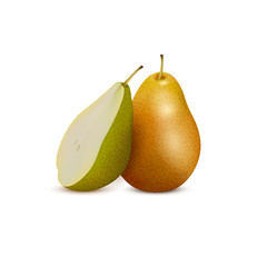 Fresh pear and slice,3d vector icon
