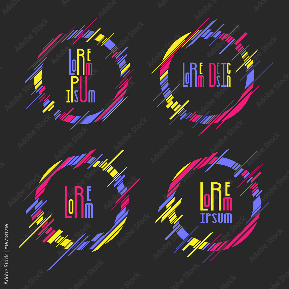 Poster set of round vector frame with modern dynamic shapes, hipster style design