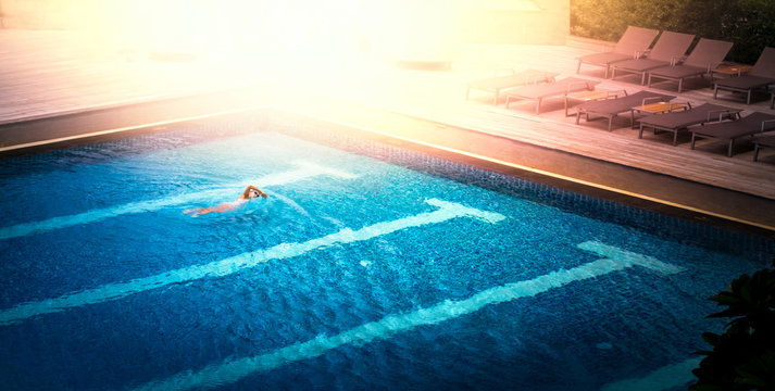 Athlete with swimming pool