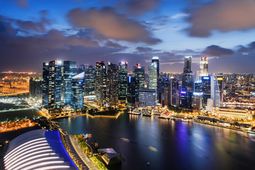 Fototapeta na wymiar Wonderful night view of skyscrapers at downtown of Singapore
