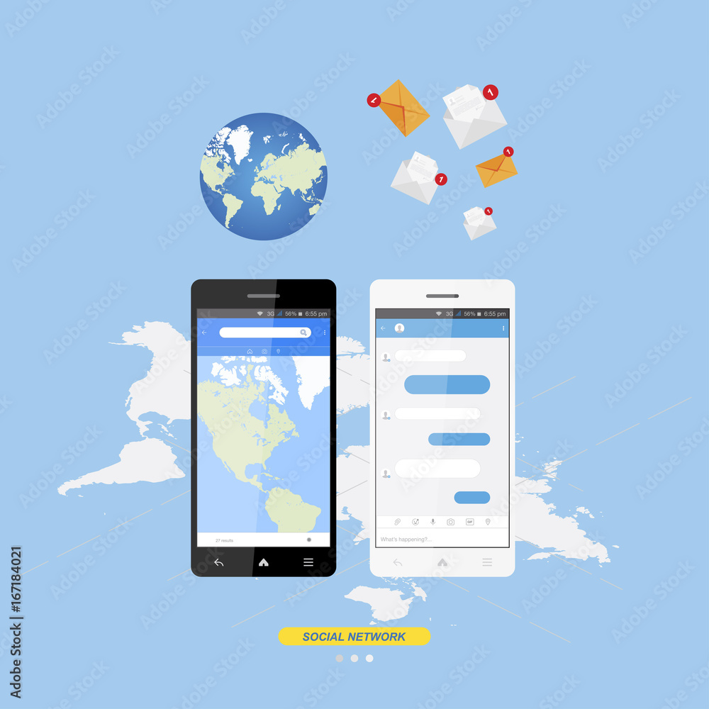 Poster social concept, new message chat app on the internet. notifications about a new message in the smart