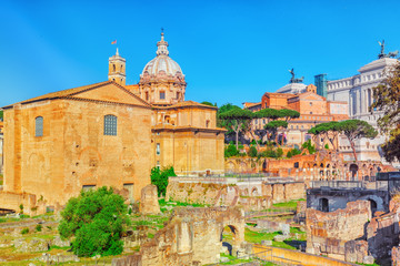 Fototapeta premium Archaeological and historical objects in Rome, united by the name - Roman Forum. Basilica Emilia.