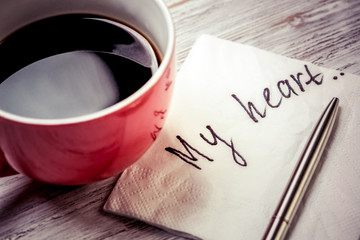 Romantic message written on napkin
